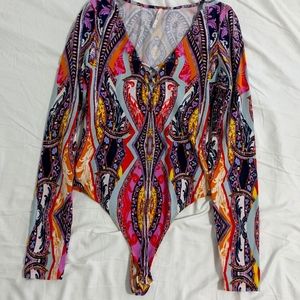 Free People long sleeve colorful bodysuit
